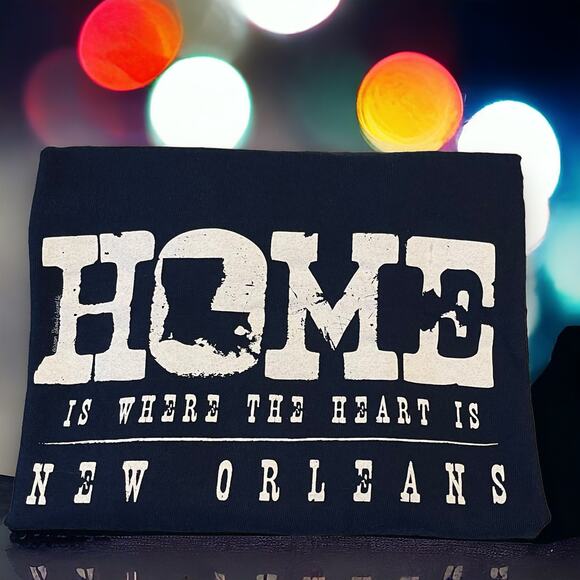 Home Is Where Your Heart Is New Orleans T-shirt Navy Blue All Cotton Size L - Picture 2 of 7